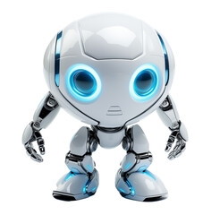 white robot with glowing eyes in white background