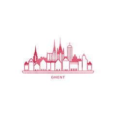 Ghent watercolor cityscape skyline city panorama vector flat modern logo, icon. Belgium town emblem concept with landmarks and building silhouettes. Isolated graphic