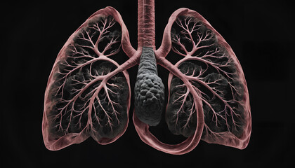 anatomical lungs illustration. model set against a black backdrop showcases intricate details, generative AI