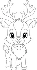 Coloring page Santa's reindeer, flat vector outline for kids coloring book