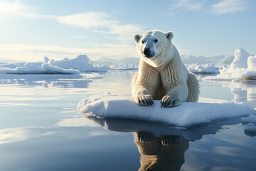 Polar bear alone on the ice floe. - 675725787