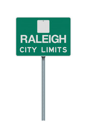 Vector illustration of the Raleigh (North Carolina) City Limits green road sign on metallic post