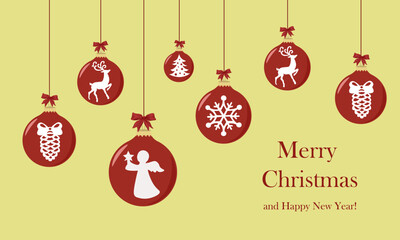 Fototapeta na wymiar Merry Christmas and Happy New Year card whith balls on the christmas tree