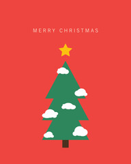 christmas greeting card design with simple geometric christmas tree golden star red background