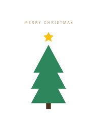 christmas greeting card design with simple geometric christmas tree golden star white background