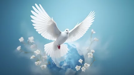 Fotobehang White dove symbol of international peace day © Taisiia