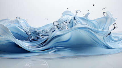 Transparent blue water splashes and wave with drops. Vector liquid splashing fluids with droplets, isolated realistic elements, transparent fresh drink, clear aqua falling or pour with air bubbles -Ai - obrazy, fototapety, plakaty