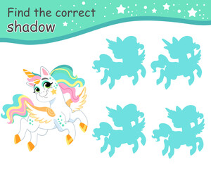 Find correct shadow funny playful unicorn vector © alinart