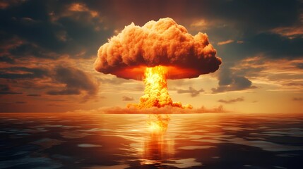 explosion nuclear bomb in ocean, Mushroom Cloud, Generative AI