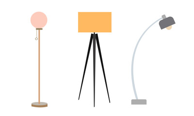 Set of floor lamp. Vector illustration in flat style , different shapes and color collection of floor lamp . Vector cartoon set on white background for different design uses