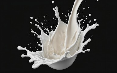 milk or white liquid splash isolated on black background