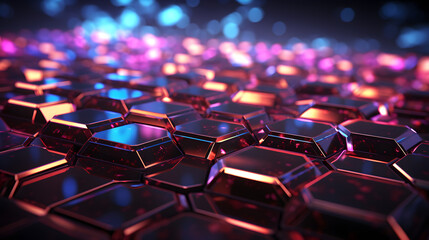 abstract Neon Hexagons Background - abstract background with glowing lines - Abstract hexagonal shapes background with neon color elements - ai