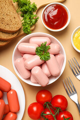 Mini sausage, concept of tasty meat food