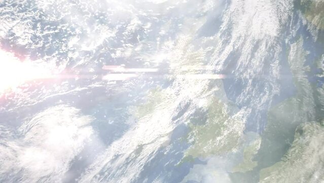 Zoom in from space and focus on Limavady, United Kingdom. 3D Animation. Background for travel intro. Elements of this image furnished by NASA