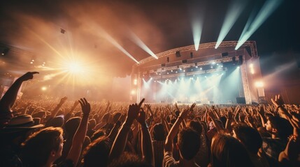 A music festival where the audience dances happily to the music of the artists on stage.