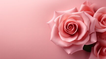 pink rose on pink background with copy space for valentine's day