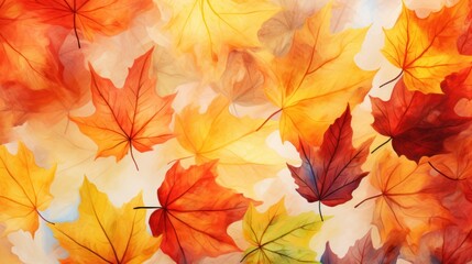 Naklejka na ściany i meble Vector watercolor autumn leaves background.