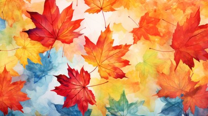 Naklejka na ściany i meble Vector watercolor autumn leaves background.