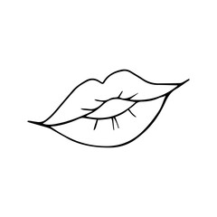 Hand drawn woman's lips in a smile, half-open mouth, kiss. Doodle Love symbols holiday clipart. Valentine's Day concept. Isolated on white background