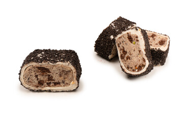 Sweet roll with chocolate and nuts, turkish sweets.