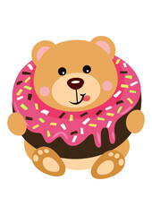 Adorable teddy bear inside a delicious donut