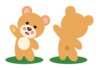 Cute teddy bear on front and back position