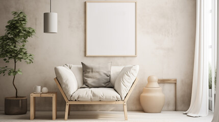 Clean and Simple Poster Mockup in a Scandinavian Styled Catalog Interior - Photo-Ready - Created using Generative AI