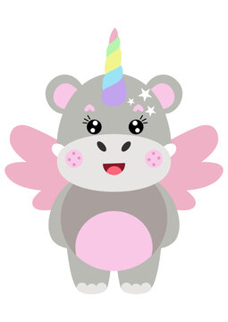 Adorable unicorn hippo with wings