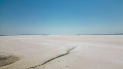 Salt Lake. Dried lake. Aerial view. It was shot in Ankara, Türkiye. local name tuz golu