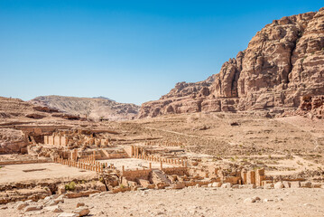 View at theruins of Great temple in the Nabataean city of Petra, Jordan