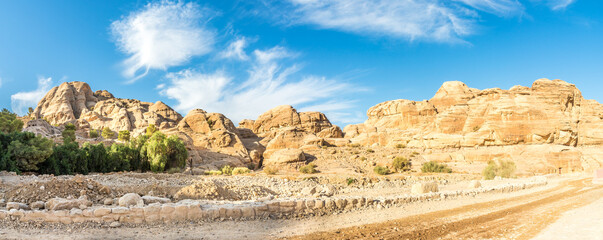Panoramic view at the road to Petra archaeological site - Jordan