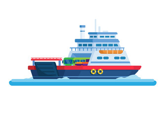 Ferry Ship Transportation Flat Design Illustration Vector