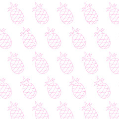 Pineapple seamless pattern.Pink line pineapple repeat pattern isolated on white background
