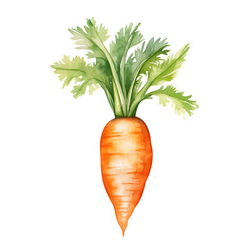Watercolor Carrot  isolated on white background.Carrot  plants.Realistic natural foods for kitchen.