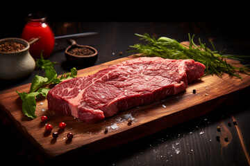 raw beef steak on a cutting board