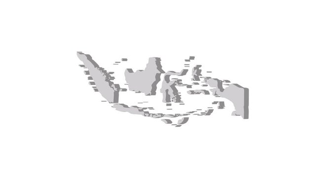 Indonesia map 3d grey on white background. Dynamic 4K animation motion graphics unleashed.