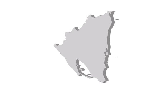 Nicaragua map 3d grey on white background. Dynamic 4K animation motion graphics unleashed.