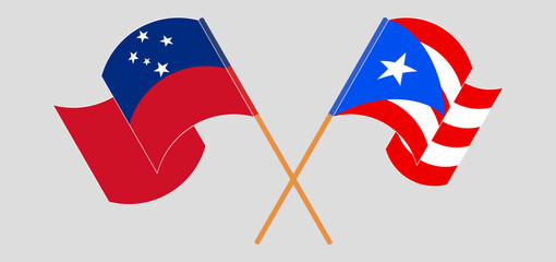 Crossed and waving flags of Samoa and Puerto Rico