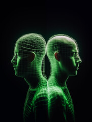 Obraz premium x ray of human head, green portrait futuristic, scifi artwork, ai generated, futur techno rave synth 