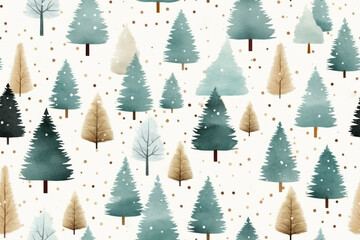 Watercolor painting Christmas seamless cartoon pattern on white background
