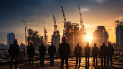 Engineers Overlooking Construction Site at Sunset