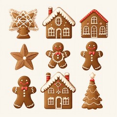Fototapeta premium Gingerbread set isolated on a white background. Christmas cookies.