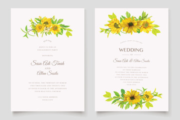 wedding and invitation card with sunflower illustration