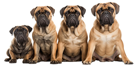 Dogs Sitting in a Group on White Background
