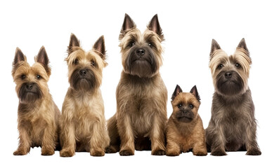 Dogs Sitting in a Group on White Background