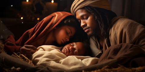 The Black Nativity Holy Family - obrazy, fototapety, plakaty