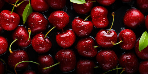 Cherry banner. Cherries background. Close-up food photography - Powered by Adobe