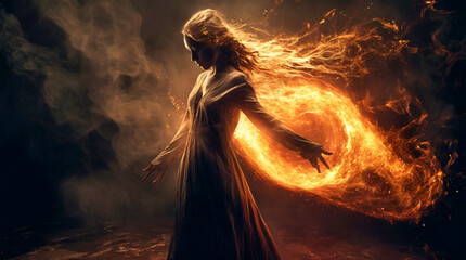 Woman dancing with fire