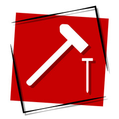hammer and nail red banner in frame. Vector illustration.