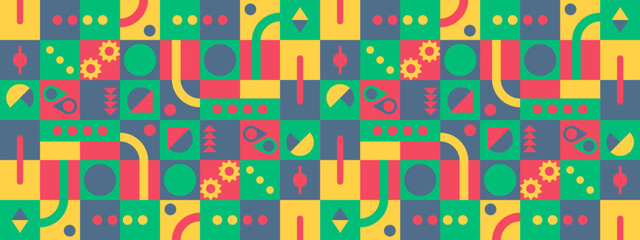 Colorful colourful modern minimalist mid century neo geometric mosaic bauhaus style memphis seamless pattern abstract vector illustration